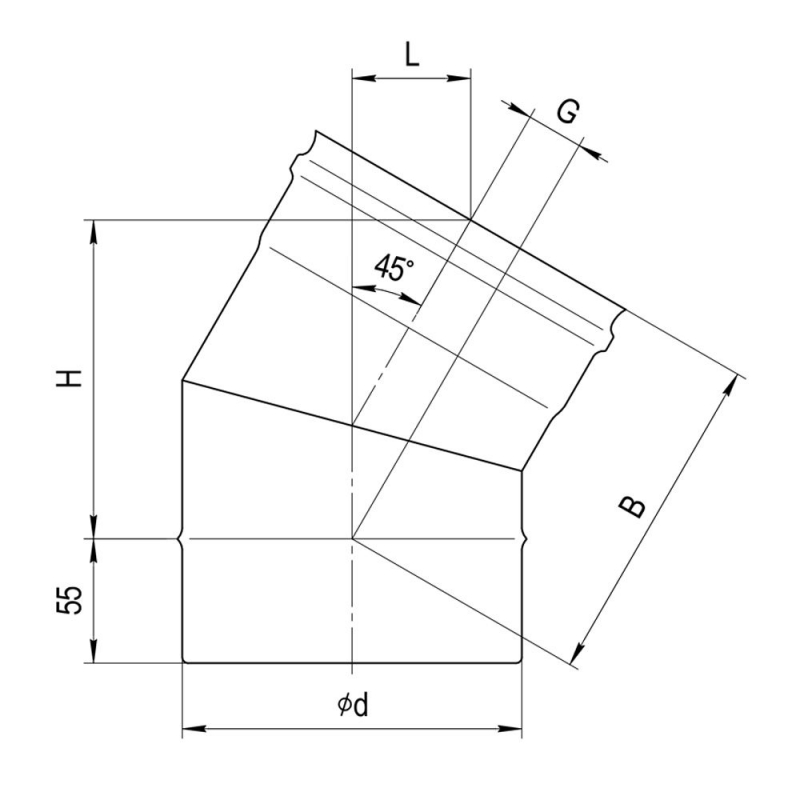 Колено 135° 2 секции (430/0,8 мм), 115 мм